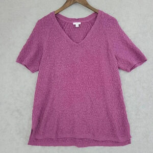 J. Jill Womens V-Neck Textured Knit Top L Petite Purple Cotton/Acrylic  5CT